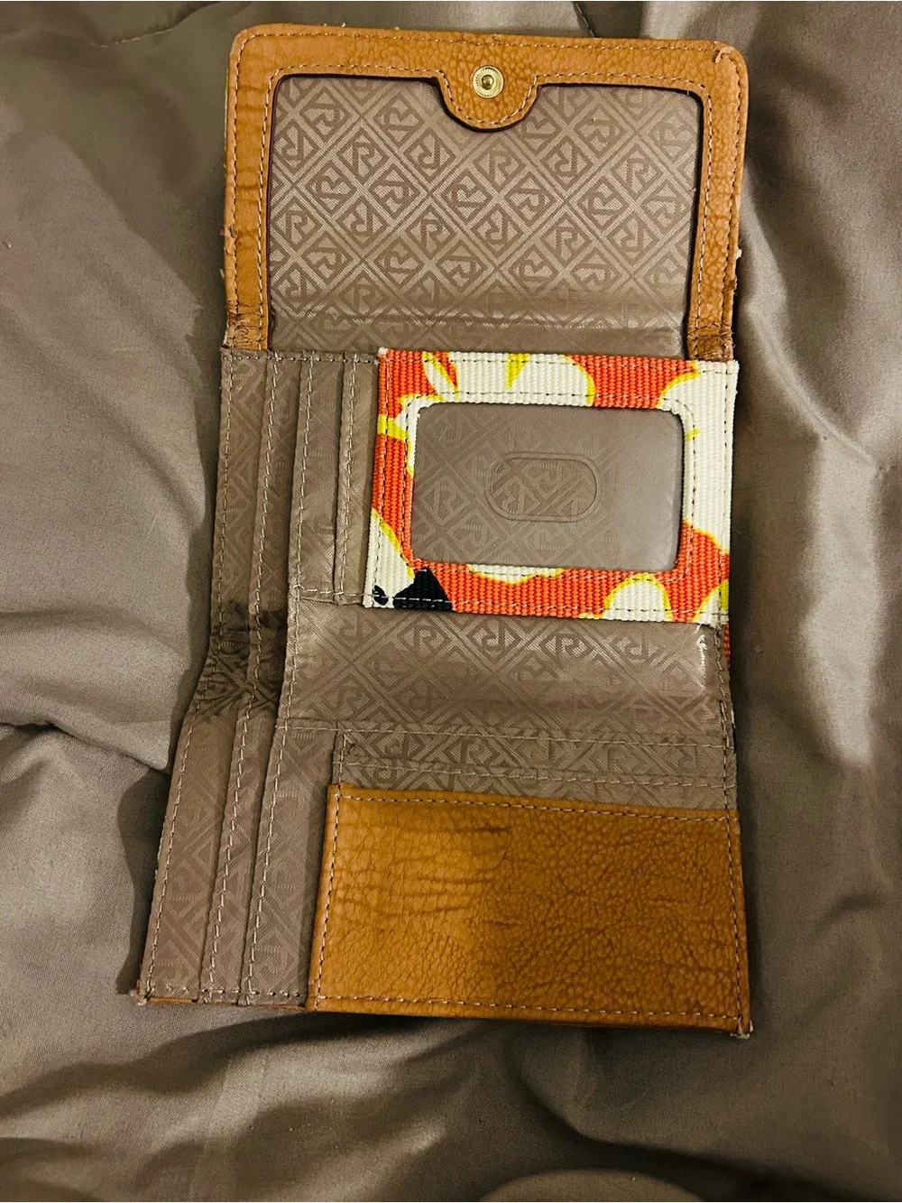 Canvas Floral Zip Wallet in Orange & Cream